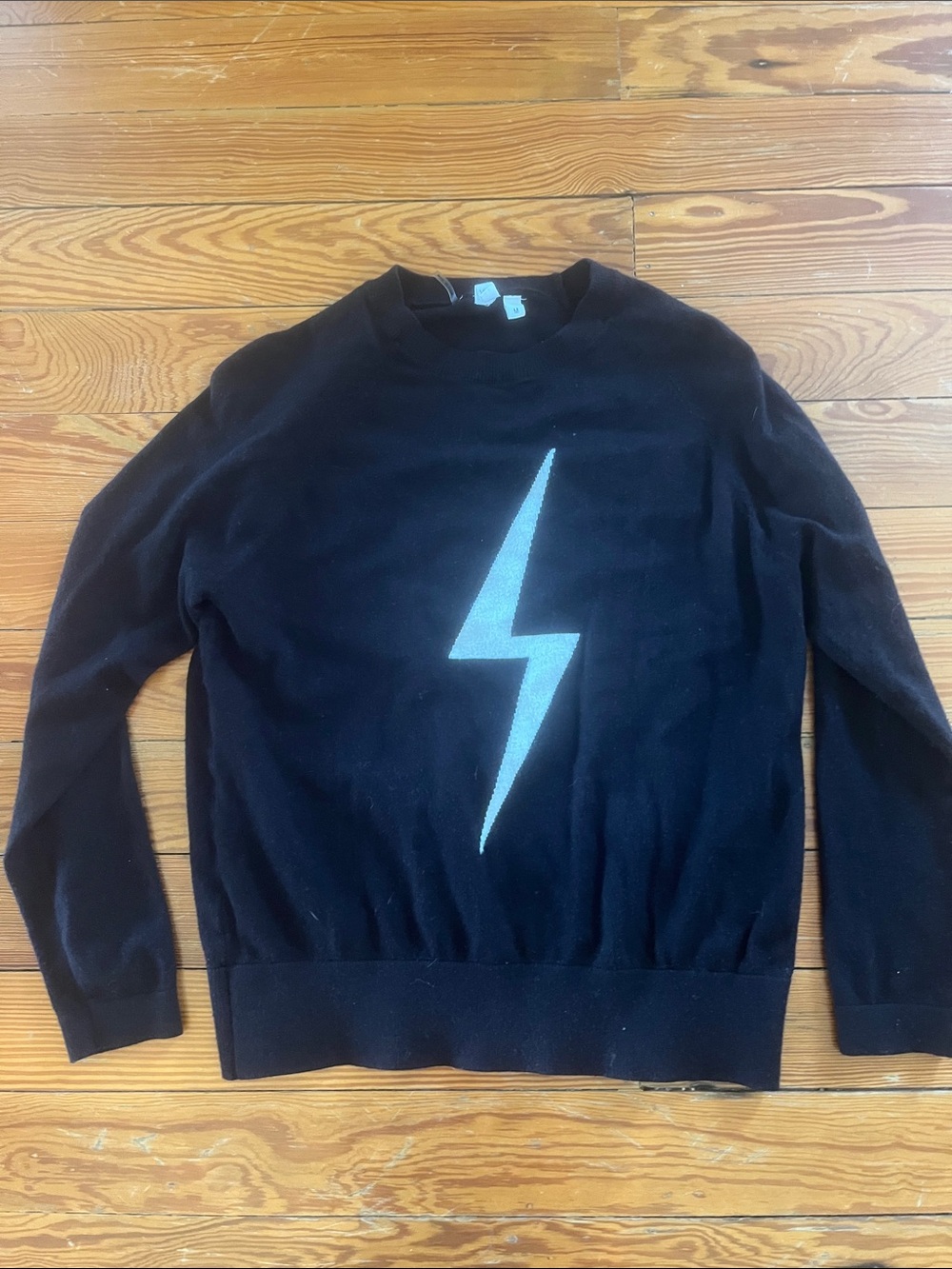 Black Crewneck Sweater with White Lightning Bolt